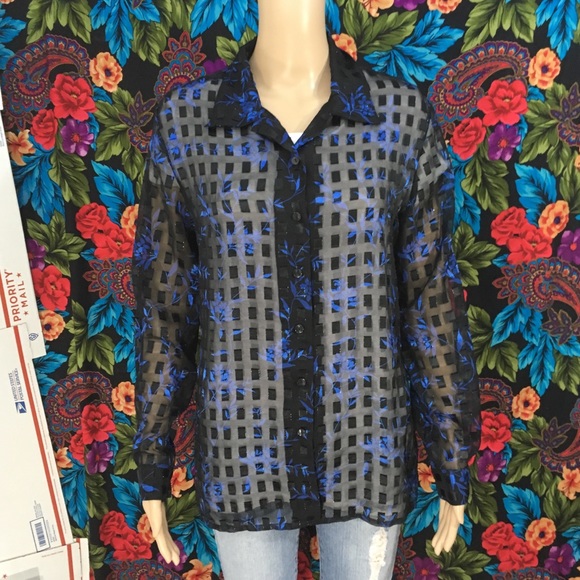 WOMEN’S LIGHT Sheer SEE THROUGH TOP Blouse Shirt MEDIUM wrap button up - Picture 2 of 5